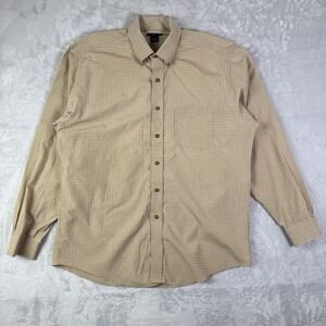 Brooks Brothers Non Iron Shirt Men's Large Tan Window Check 100% Cotton Preppy